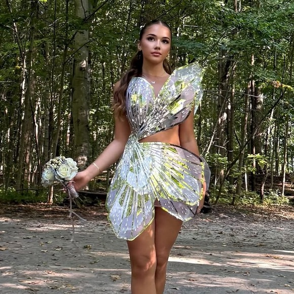 Sheer Nude and Silver Mirrored Cocktail Dress prom dress - Picture 9 of 17